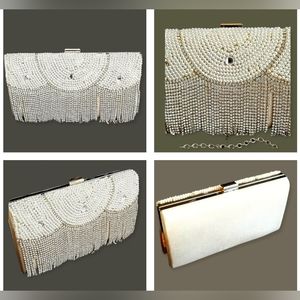 Hand Beaded Faux Pearl Rhinestone Evening Bag